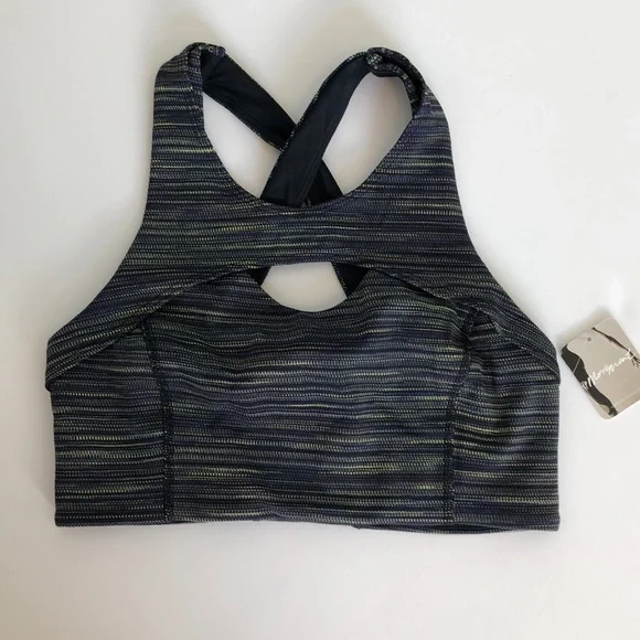 NEW! FREE PEOPLE MOVEMENT strut sports yoga knit  black multi cut bralette bra​ - Picture 3 of 7